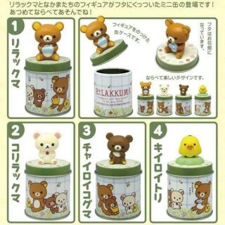 F-toys拉拉熊 迷你圖章&收納鐵罐一組4入