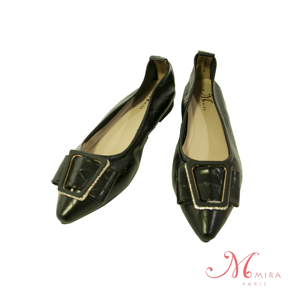 零碼特價 MIRA菱格紋梯形鑽飾尖頭低跟鞋-黑 / 白 - W18403N01 / W18403N09