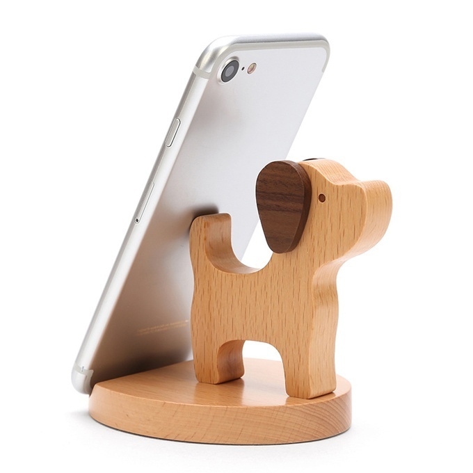 通用手機座木紋樹脂動物可愛寵物智能狗桌面裝飾支架支架