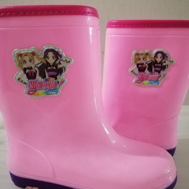 🌟二手🌟 MIT台灣製造女童雨鞋 偶像學園卡通雨鞋 螢光粉紅雨鞋