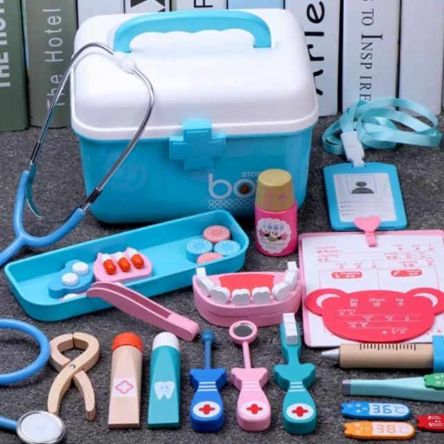 木製刷牙玩具/牙醫醫生玩具組 醫生遊戲組  醫生玩具組 藍/粉兩色 新年禮物 兒童節禮物 聖誕節禮物