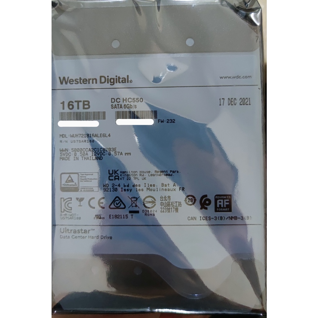 全新 WD 16TB 硬碟 HC550 WUH721816ALE6L4 企業級硬碟 原廠保固