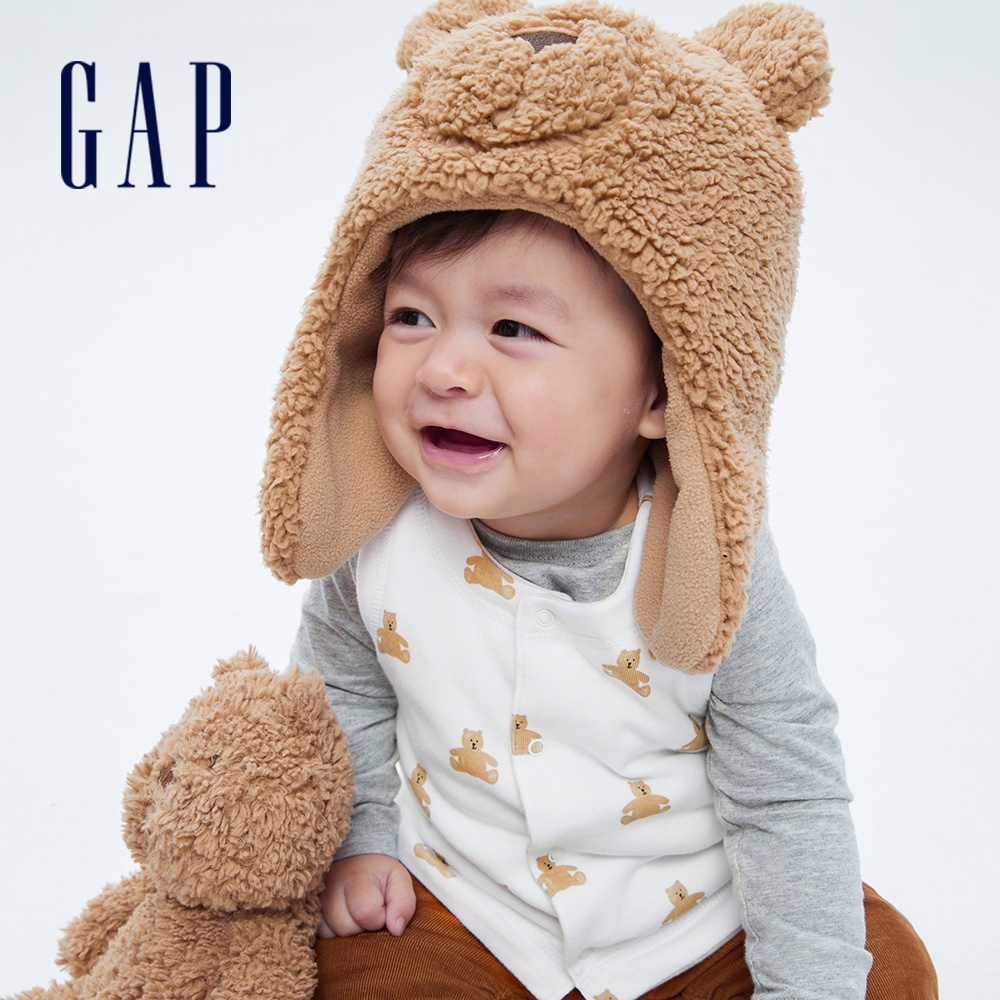 Gap 嬰兒裝 可愛雙面穿印花針織背心 布萊納系列-白色(708884)
