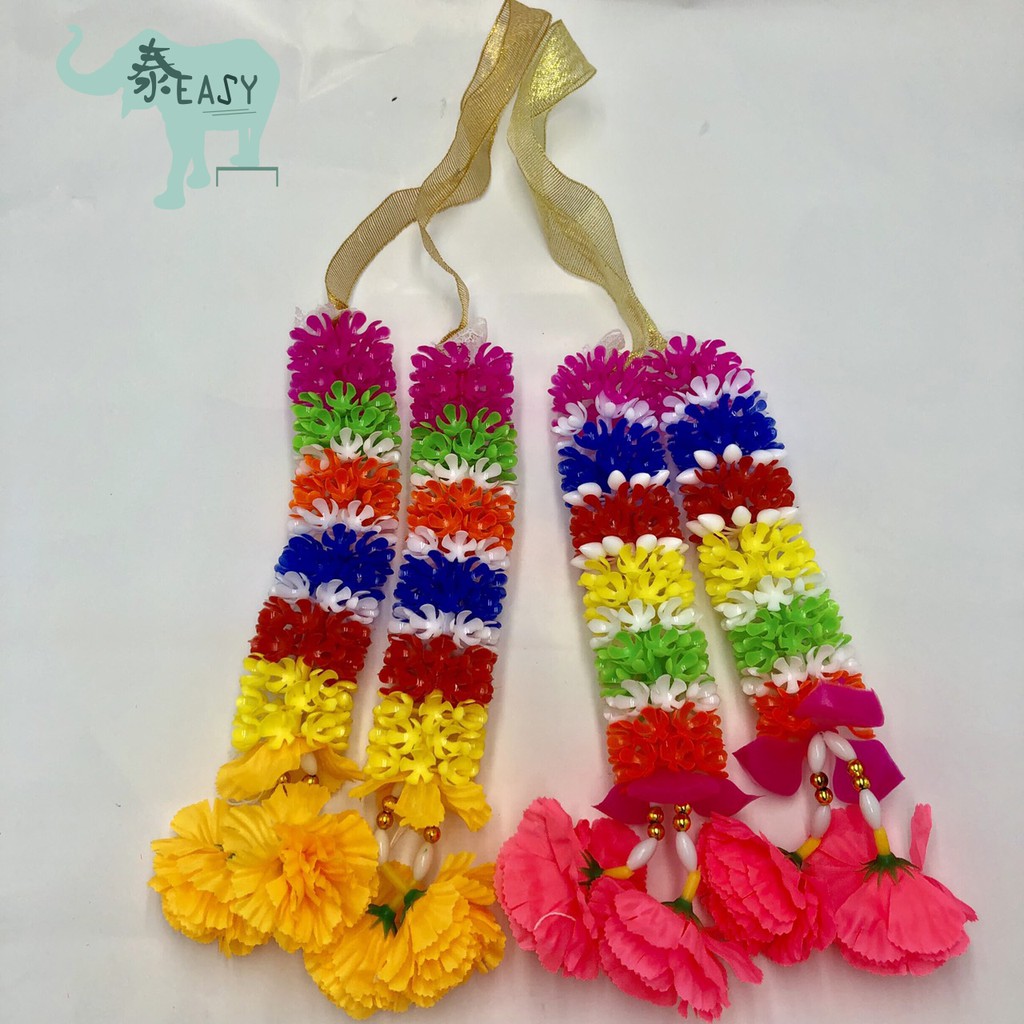 泰easy 四面佛花圈 25公分 許願 還願花圈彩帶花環花串七色花四面佛 蝦皮購物