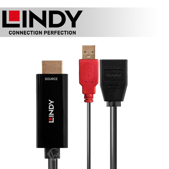 LINDY 林帝 HDMI 2.0 to DP 1.2 4K@60HZ 轉接器 帶 USB 電源(38289)