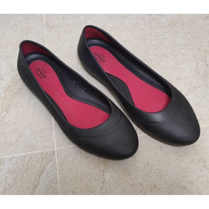二手良品～Crocs卡駱馳 (女鞋) 黑色平底鞋 9號 Black Iconic Comfort Flats 雨鞋