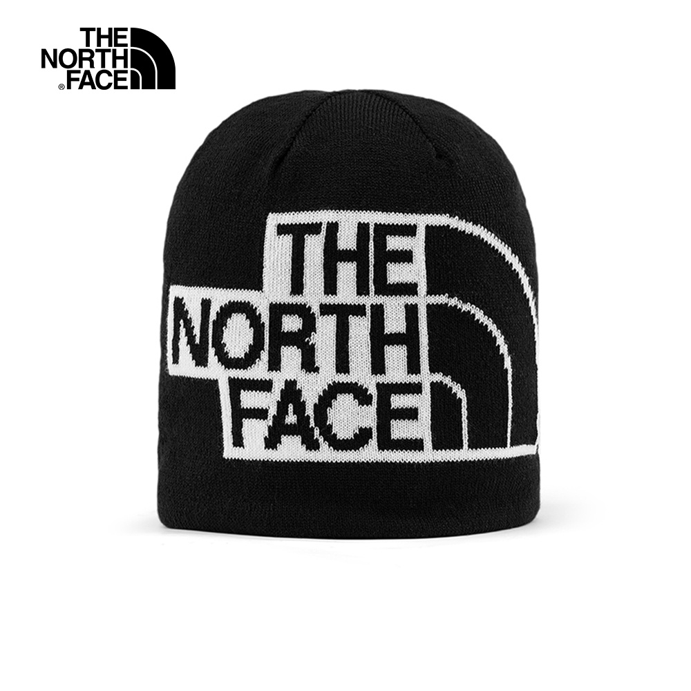 The North Face北面男女款黑色保暖雙面戴品牌印花毛帽｜5FW8KY4