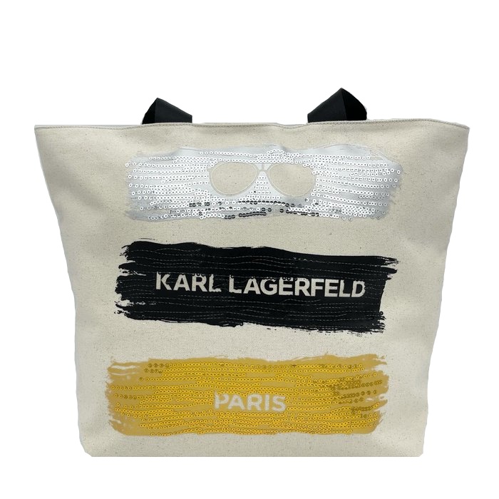【美麗小舖】KARL LAGERFELD 卡爾 老佛爺 米色帆布 托特包 肩背包 購物包~K55975 全新正品現貨在台
