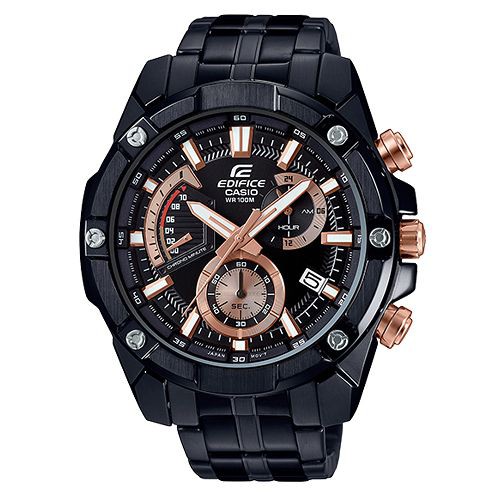 【CASIO】EDIFICE 大錶盤復古粗獷不鏽鋼錶-黑X玫瑰金 (EFR-559DC-1A)正版宏崑公司貨