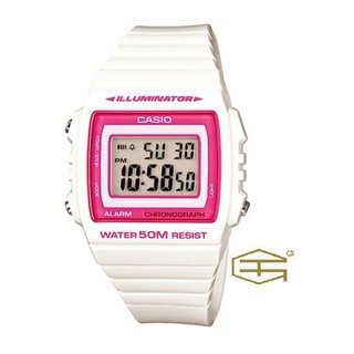 【天龜】CASIO 50M防水多功能電子錶 白粉 W-215H-7A2