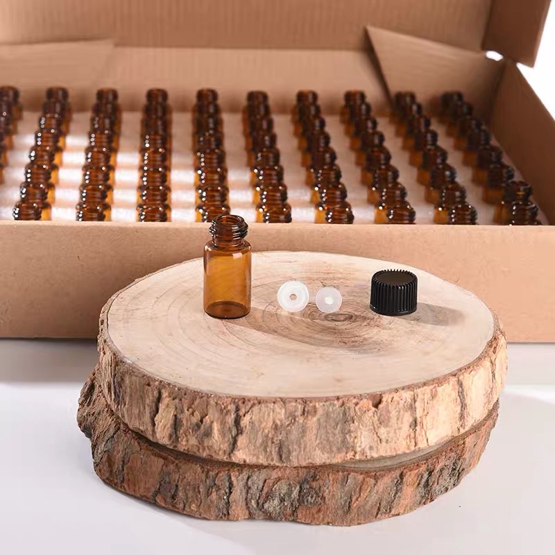 100 瓶精油盒空瓶 1ml 2ml 3ml 5ml 高檔棕色玻璃禮品盒小樣品瓶精油子瓶裝