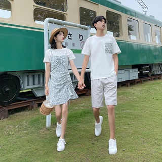 【COUPLE】2022夏裝新款💕💕甜蜜度假短袖T恤法式赫本風輕熟格子連衣裙潮