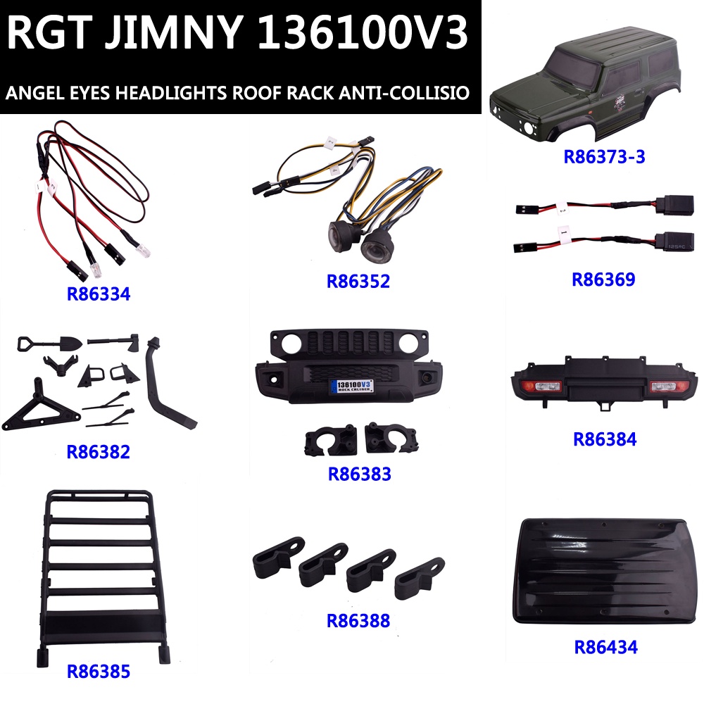 Rgt 136100V3 4WD Jimny 防真攀岩車殼配件天使眼睛大燈車頂架防碰撞