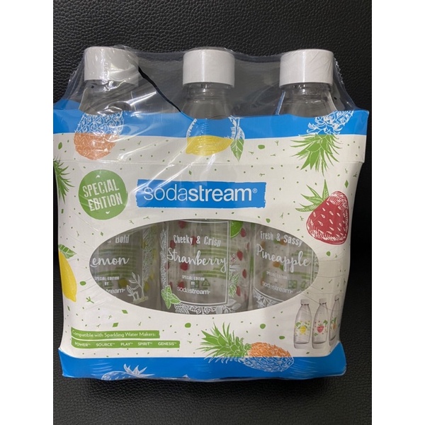 Sodastream 1L水滴型專用水瓶  3入夏日果宴公司貨 氣泡水機專用 寶特瓶