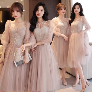 💋伴娘服💋新款韓版宴會小禮服灰色顯瘦姐妹團派對婚禮服裙