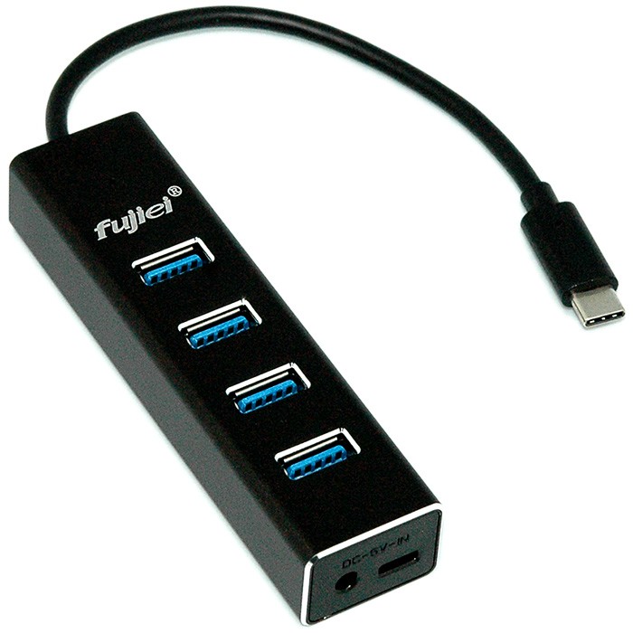 FUJIEI Type-C 轉 USB3.0 4埠HUB集線器(OTG)/鋁合金外殼 /支援OTG功能/BSMI檢磁認證