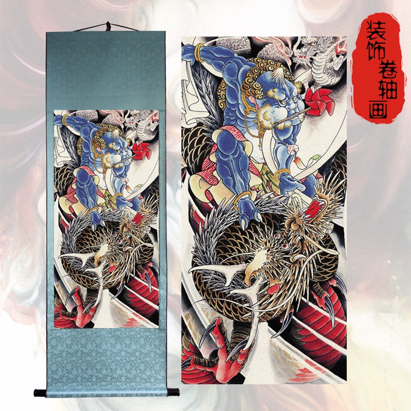 中國紋畫定制紋身圖案宣紙卷軸風神雷神掛畫刺青店墻壁裝飾包郵 蝦皮購物