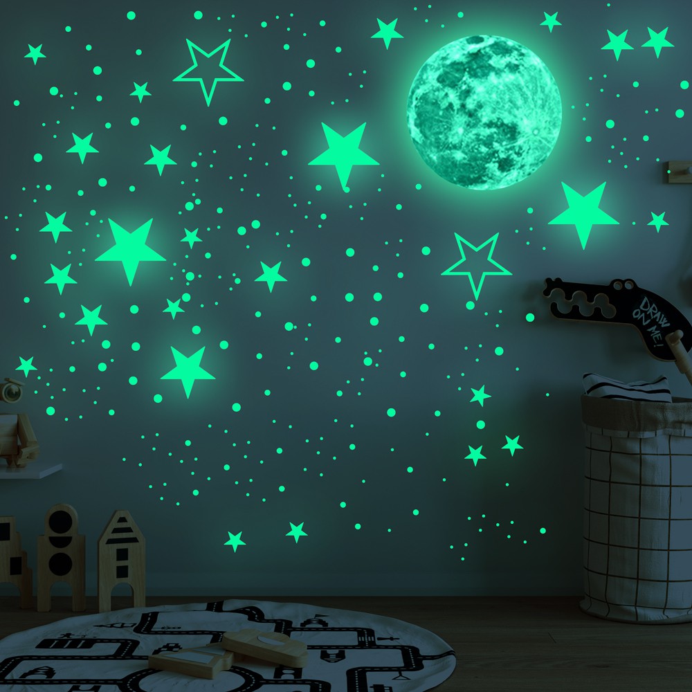 現貨 夜光月球星星組合發光星空墻貼蓄光環保貼紙自粘墻貼兒童房裝飾1 蝦皮購物