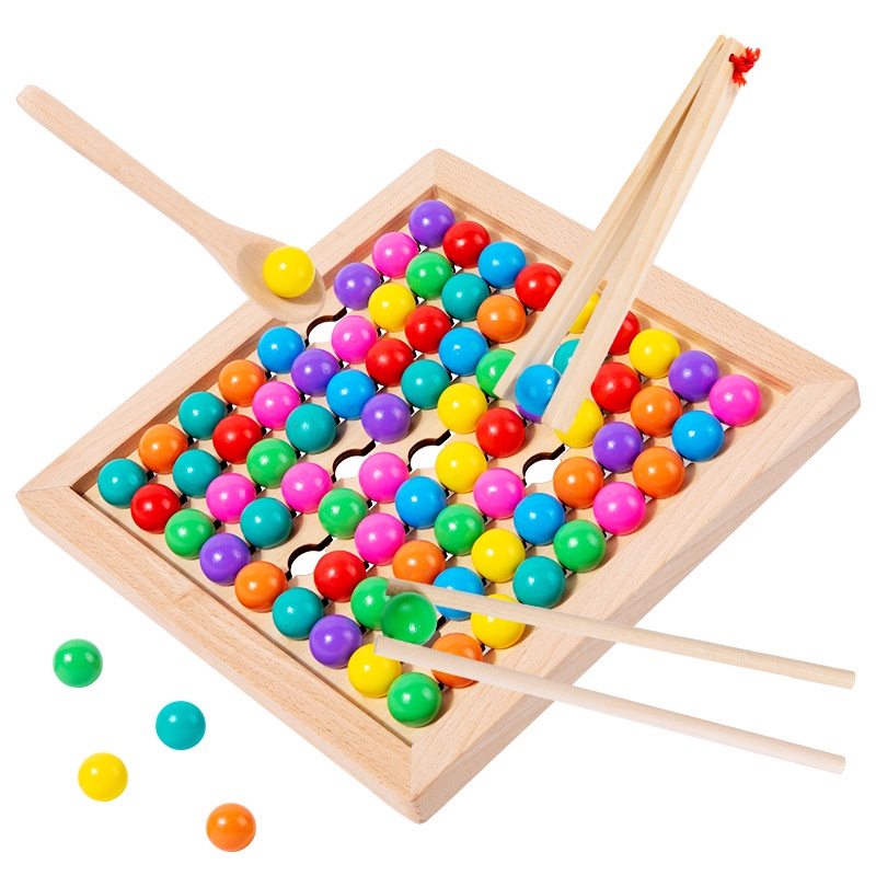 彩虹夾珠子玩具 消消樂二合一遊戲 兒童益智玩具 邏輯思維訓練積木 木質玩具