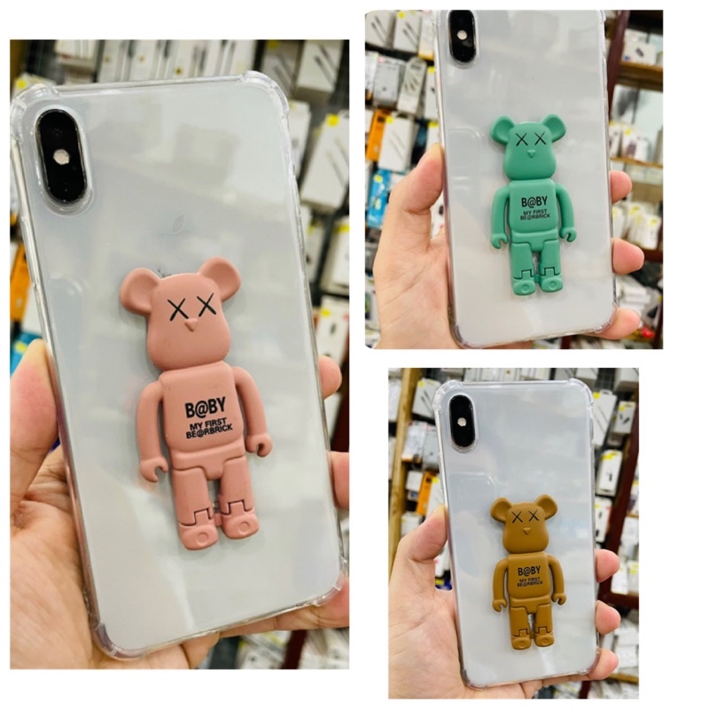 [Pink Bear - 綠色 - 棕色] bearbrick.KAWS 防震手機殼帶手機支架,適用於 iPhone 6