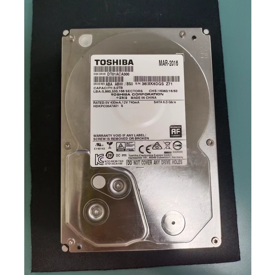 【TOSHIBA】DT01ACA300 3.5吋硬碟 3.0TB(二手良品)