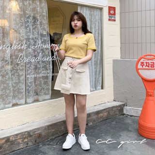CCGIRL中大尺碼 經典隨性條紋包邊方領上衣-共3色-適L～5L《 90097 》大尺碼女裝 中大尺碼上衣