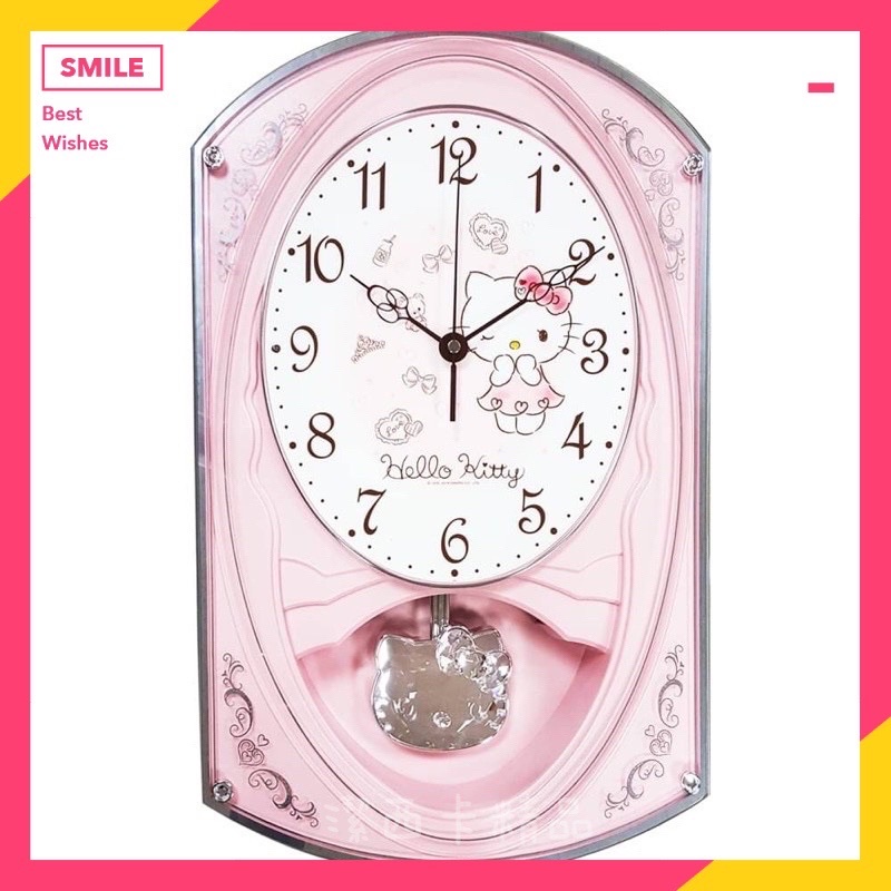 台灣製💕HELLO KITTY 整點報時 音樂聲 掛鐘 JM-W6212KT 靜音 搖擺 公司貨