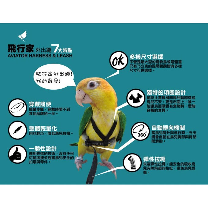 金瑞成鳥園-&gt;特價~飛行家鸚鵡專用外出繩/美國進口/可帶鸚鵡外出空中飛翔/安全、輕巧/適合各種鳥種