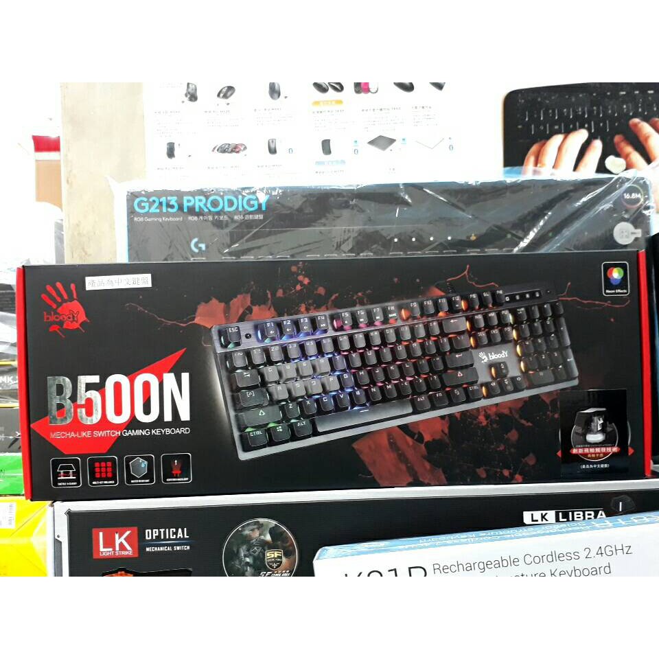 血手幽靈 Bloody B500N 飛軸 防衝 競技 炫彩 鍵盤 機械 光軸 青軸 PCBA 背光 防水 巨集 黑色