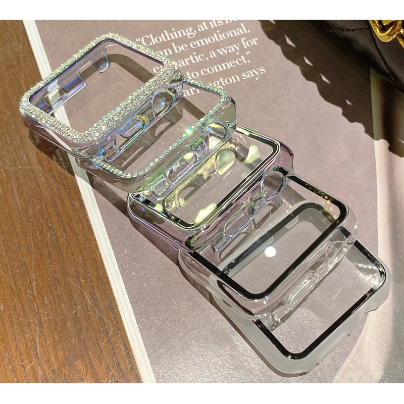 炫彩極光殼膜一體保護殼 玻璃 適用於 Apple Watch 9 S8 7 6 5 SE 蘋果手錶保護殼 錶殼 全包硬殼
