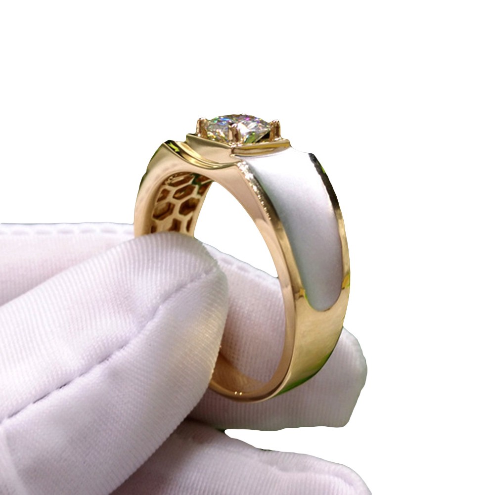 [簡尚]  18K金色莫桑石雙色戒指 簡約仿真鑽石男戒訂婚指環