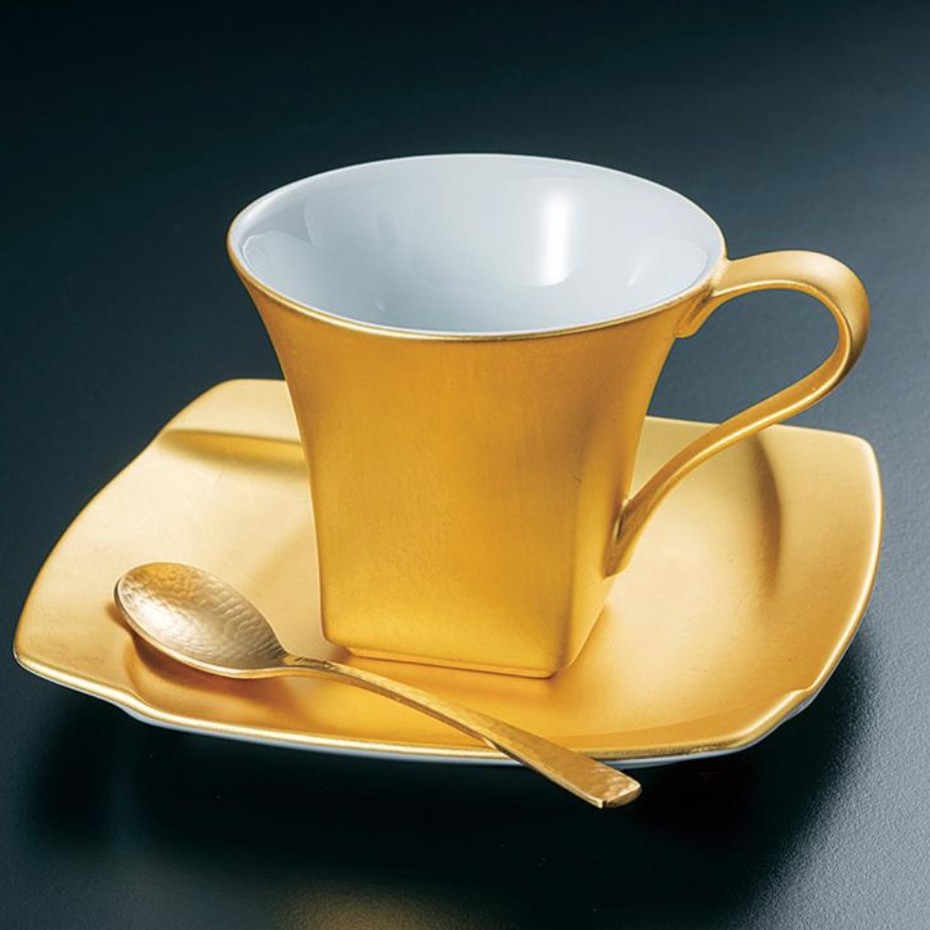 日本 金箔白磁咖啡杯組-無垢