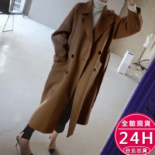 【梨卡】隔日到貨 毛呢外套 毛呢大衣【雙排釦】女裝 長版外套 保暖外套 秋冬外套 冬天外套BR3199【現貨24H】