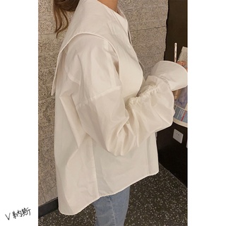 【V納斯】💋快速出貨💋設計感後翻領袖褶皺抽繩尖領襯衫 長袖襯衫 長袖上衣 上班襯衫 度假襯衫