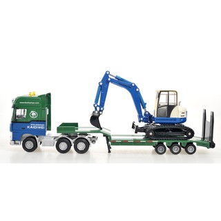【W先生】Kaidiwei 凱迪威 1:50 1/50 拖車 拖板車 運輸車 附挖土機 工程車 合金 金屬模型 模型車