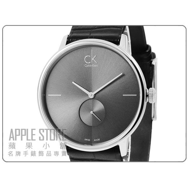 【蘋果小舖】 CK Calvin Klein Accent 大錶徑小秒針時尚皮帶錶-黑 # K2Y211C3