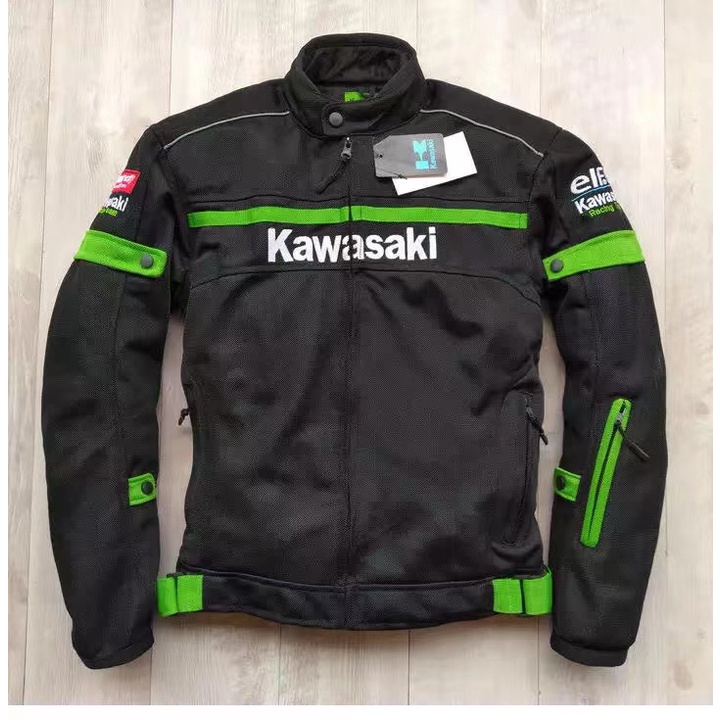 新款川崎賽車服內置護具摩托車騎行夾克夏季Kawasaki網眼透氣外套