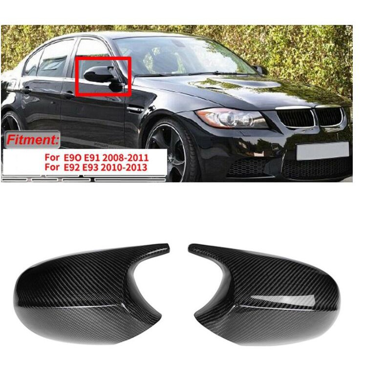 YY BMW E90/E91/E92/E81/E82/E87/E88 碳纖紋/亮黑 M款 牛角後視鏡蓋 交換式 非貼片式