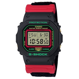 【CASIO 卡西歐】G-SHOCK 兩百米防水 帆布錶帶 運動電子錶 DW-5600THC-1 黑/紅 臺南 時代鐘