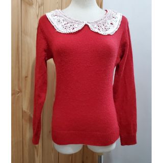 【二手】韓版 鮮紅色蕾絲花邊領造型上衣