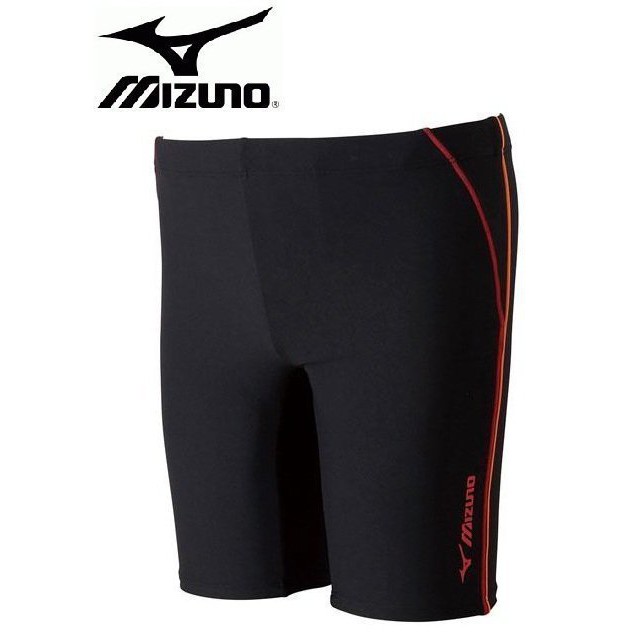 ~有氧小舖~MIZUNO美津濃練習款素面SWIM FITNESS MEN'S泳褲 黑x紅 N2JB463596 出清