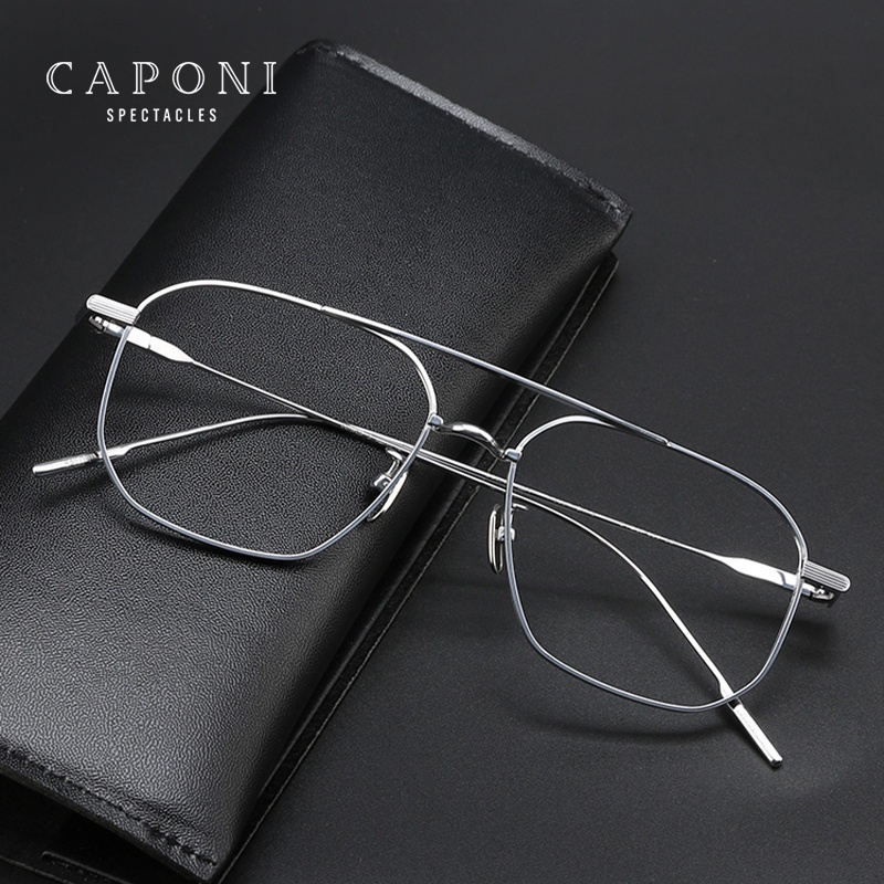 Caponi鈦合金男士眼鏡框光學防藍光電腦眼鏡方形雙橋眼鏡jf31038