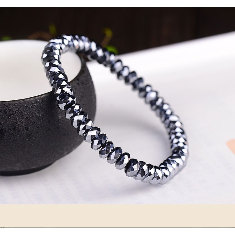 天然鈦赫茲太赫茲鑽石切刻面盤珠日本礦石能量石保健美容 6*3mm（單圈）手珠手鍊DIY 串珠