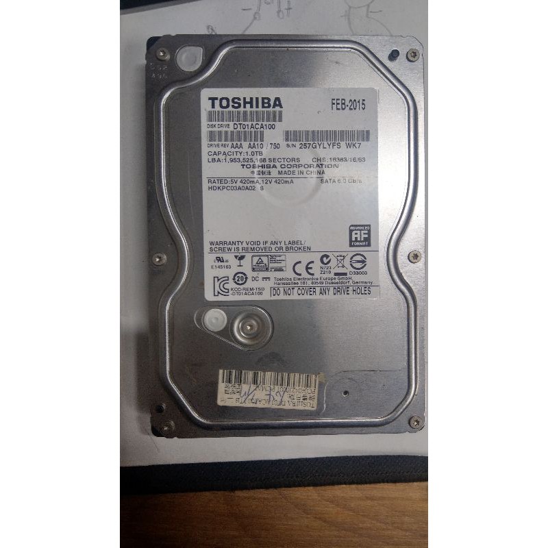 TOSHIBA 3.5吋硬碟 1TB