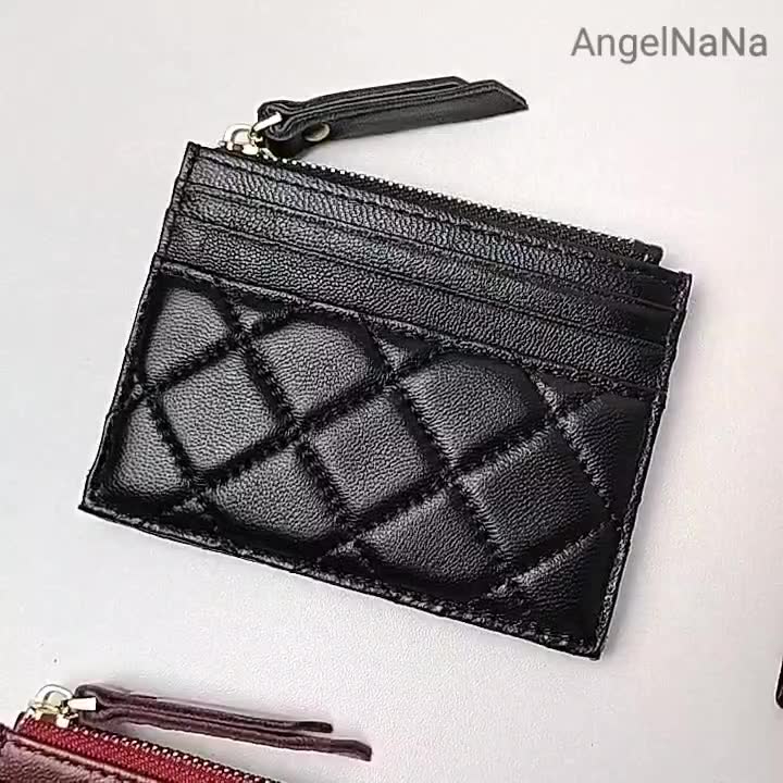 【AngelNaNa】真皮卡包-超薄菱格羊皮女卡包零錢包 (SMA0314)