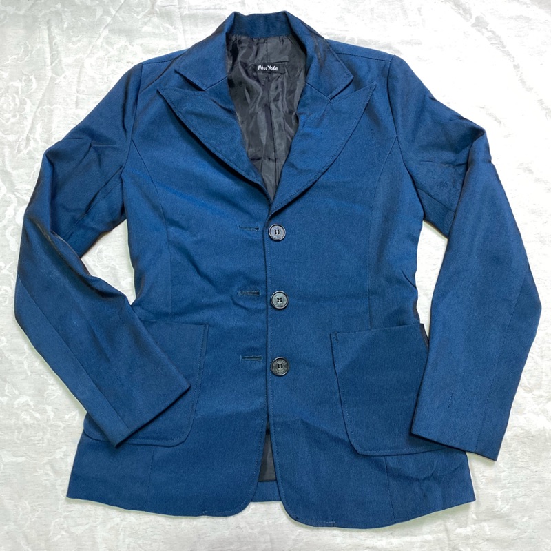 古著 二手 Miss Yoko 深藍色緞面西裝外套 質料佳 西外 合身版 女款尺寸