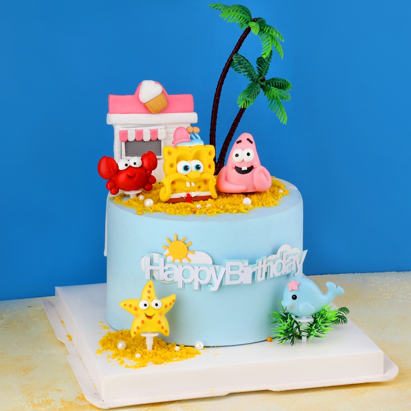 【C❤L】海綿寶寶蛋糕擺件  蛋糕裝飾 海底世界生日配件
