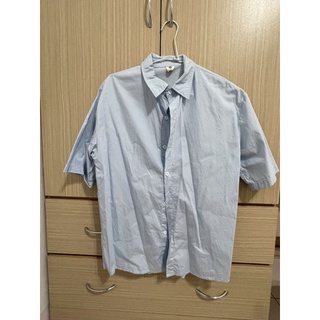 韓系微正式湖水藍短袖襯衫