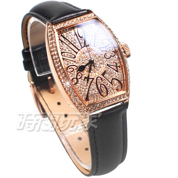 香港古歐 GUOU G8200-1 閃耀時尚腕錶 酒樽型 真皮皮革錶帶 玫瑰金【時間玩家】