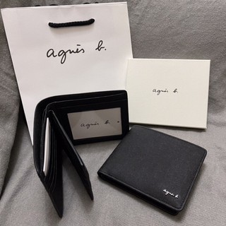 全新 agnes b. 新款 照片層 牛皮 黑色 logo 證件層 可拆信用卡夾 男用 短夾 皮夾 保證真品 正品 防刮